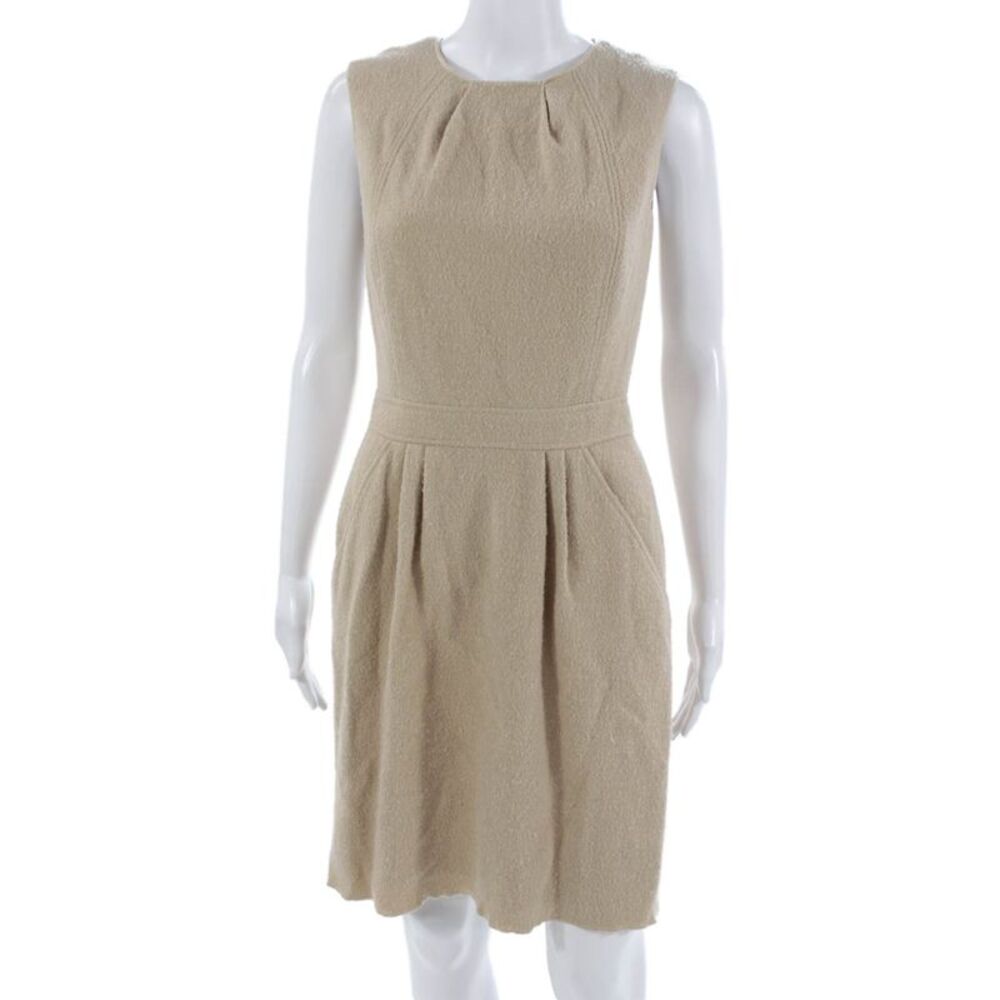 Oscar de la Renta Women Knee Sheath Dress Beige Wool Blend Sleeveless Size 4